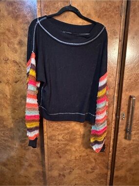We The Free Cha Cha Sweater with Multicolor Crochet Sleeves